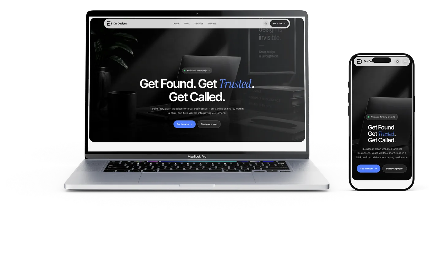 MacBookとiPhoneで表示した、当スタジオ受講生Dre Designsのポートフォリオサイト