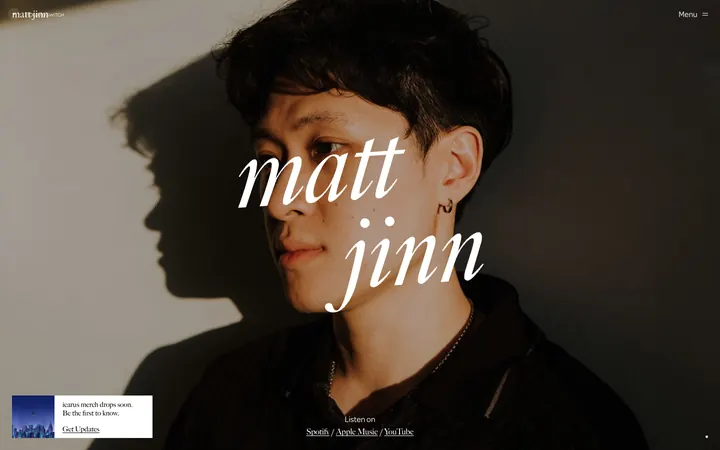 Matt JinnのWebサイトのトップ画面（他のスタジオの作品）