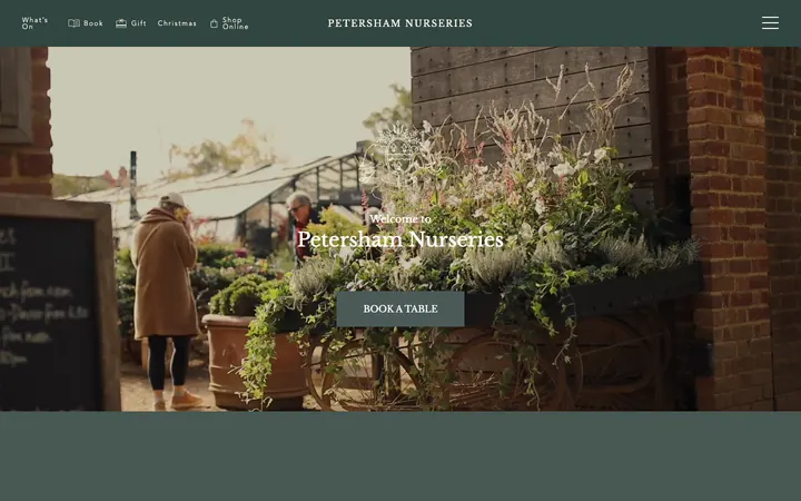 Petersham NurseriesのWebサイトのトップ画面（他のスタジオの作品）