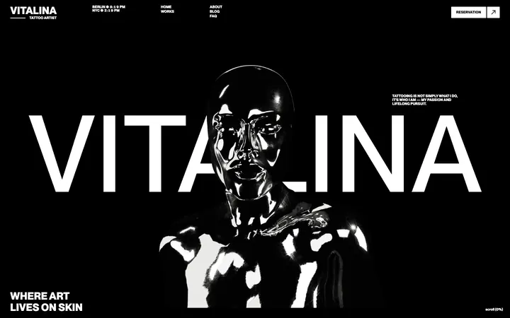 Vitalina Tattoo ArtistのWebサイトのトップ画面（他のスタジオの作品）