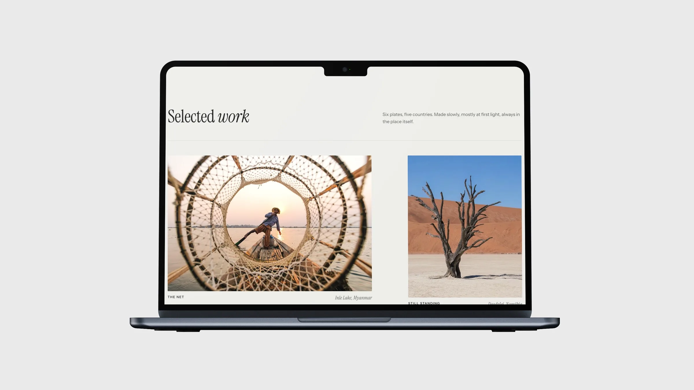 Nara Vale Selected work section on a MacBook, plates in different sizes