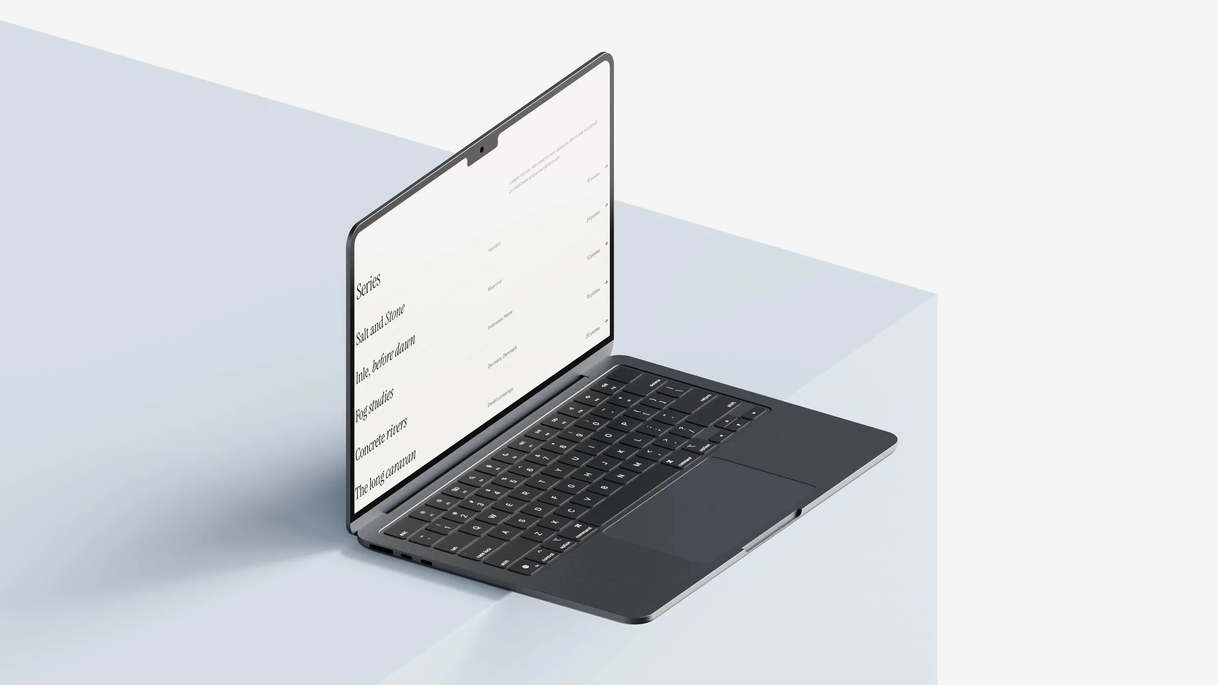 Nara Vale Series section on a MacBook, a serif list of photo stories